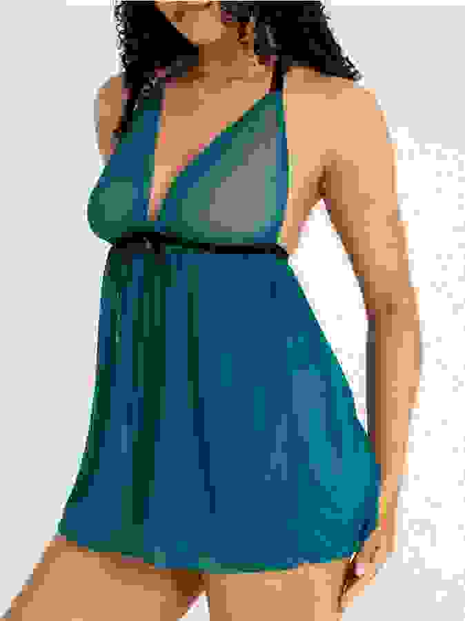 Lovehoney Barely There Sheer Green Babydoll Set, Green, hi-res